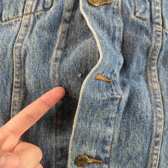 Vintage 90s Trucker Denim Jacket Mens 42T XL Tall Blue Make Hong Kong - Picture 3 of 13